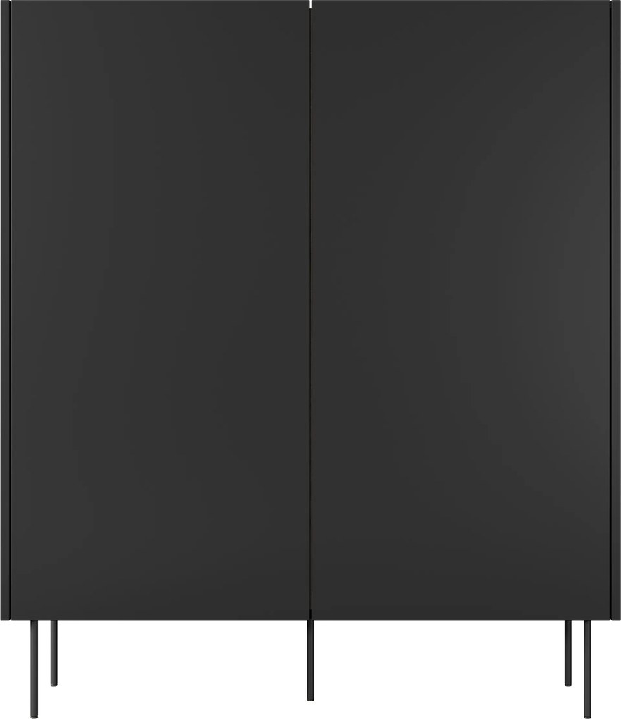 Vysoká komoda Desin 120 cm s dvoma dverami a skrytými zásuvkami - čierny mat / dub nagano