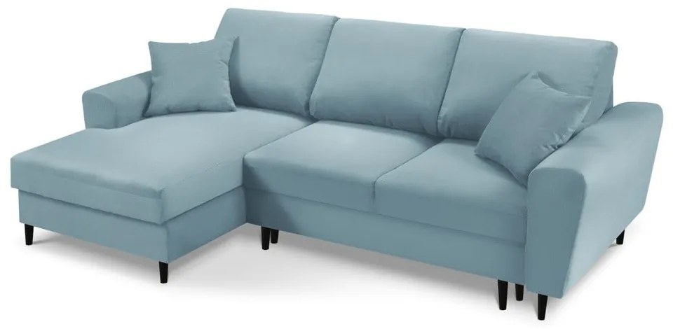 Svetlomodrá menčestrová rozkladacia/s úložným priestorom rohová pohovka (ľavý roh/s leňoškou) Kyoto – Cosmopolitan Design