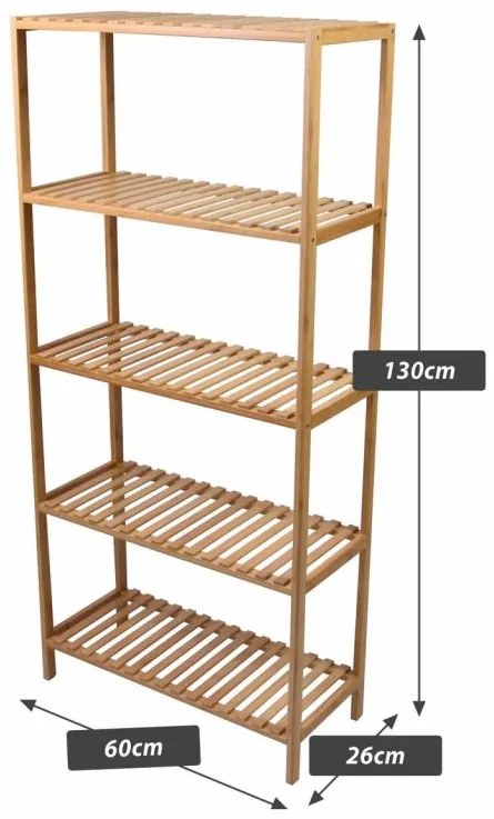 Bambusový regál, 5 polic, 60 x 26 x 130 cm