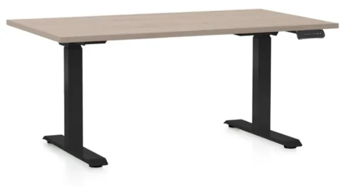 Výškovo nastaviteľný stôl OfficeTech D, 120 x 80 cm, čierna podnož, dub
