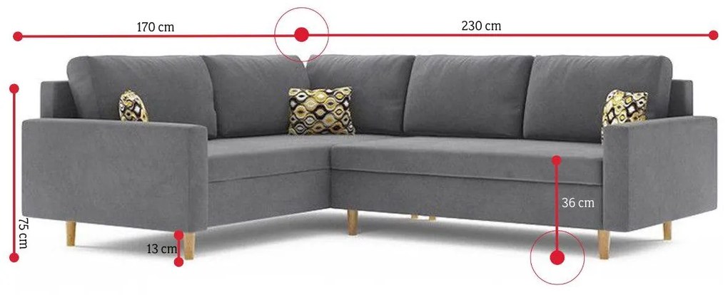 Rohová rozkladacia sedačka TENA 2,230x75x170,haiti 5/amber 73,ľavá