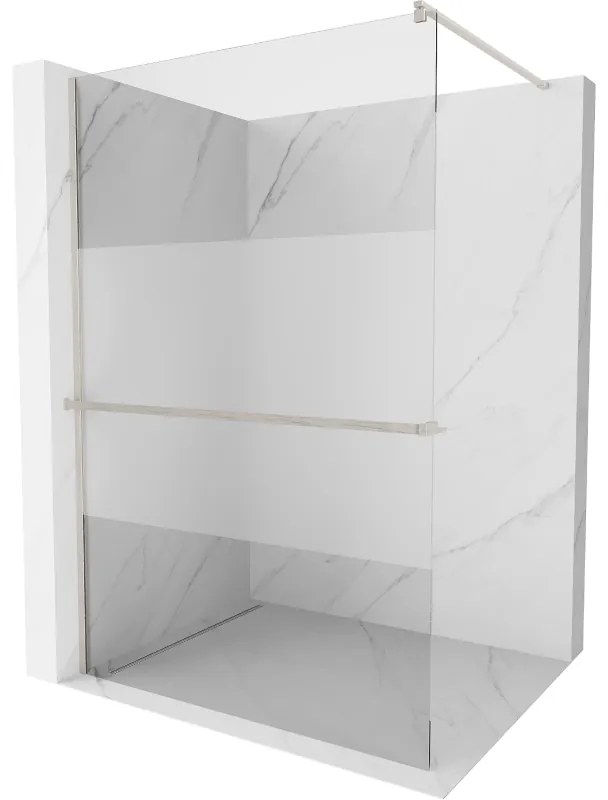 Mexen Kioto+, sprchová zástena Walk-In s poličkou a vešiakom 100 x 200 cm, 8mm číre sklo-námraza, brúsená oceľ profil, 800-100-121-97-35