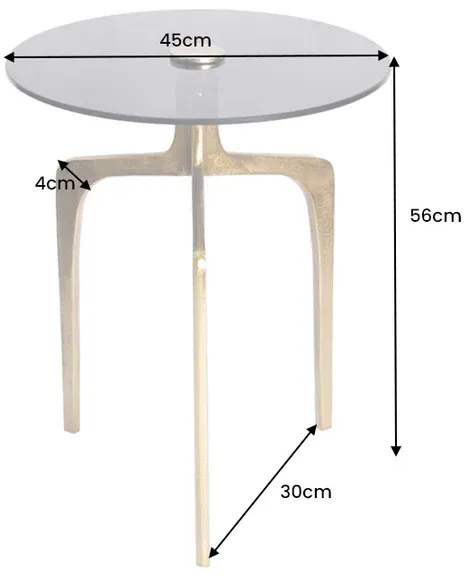 Príručný stolík ABSTRACT 55 cm mosadzné nohy a čierny sklenený tanier