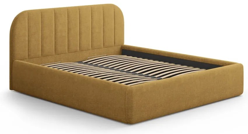Čalúnená dvojlôžková posteľ s úložným priestorom s roštom 180x200 cm v horčicovej farbe Juno – Windsor & Co Sofas