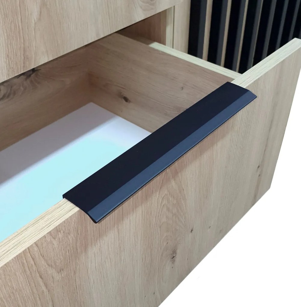 KOMODA LETIZIA S LAMELAMI DUB ARTISAN / ČIERNA 155 cm