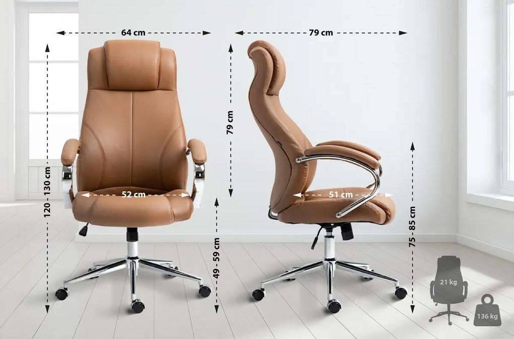 Kancelárska stolička Salford - koža - Svetlo Hnedá