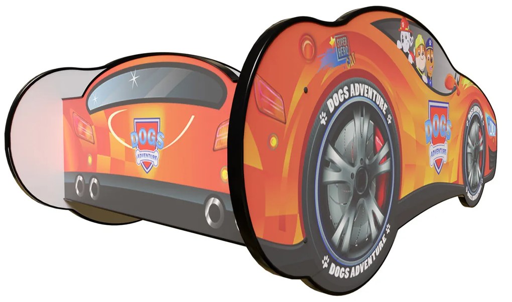 TOP BEDS Detská auto posteľ Racing Car Hero - Dogs Adventure oranžová 160cm x 80cm - 5cm