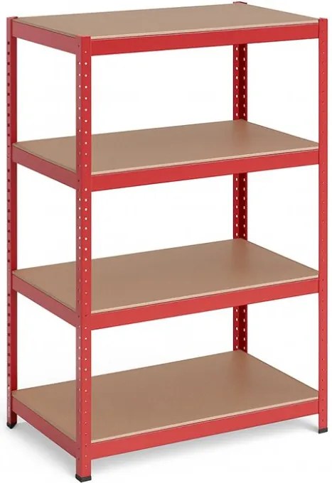 Regál 150x70x30 cm lakovaný 4-policový, nosnosť 700 kg - červený - 2ks