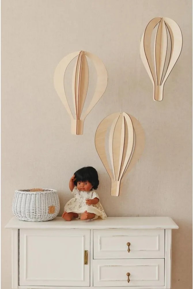 Súprava 3D teplovzdušných balónov – drevená stropná dekorácia pre deti (3 ks)