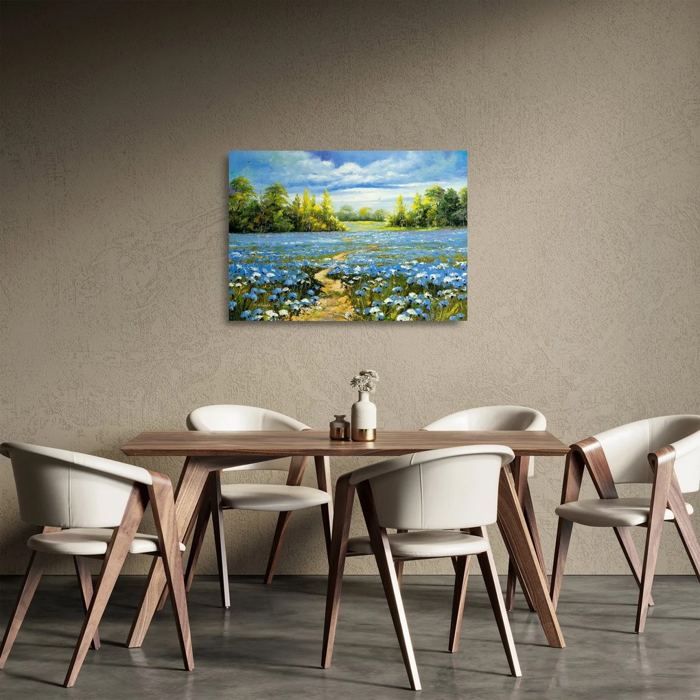 Sklenený obraz - Cestička v poli, olejomaľba (70x50 cm)