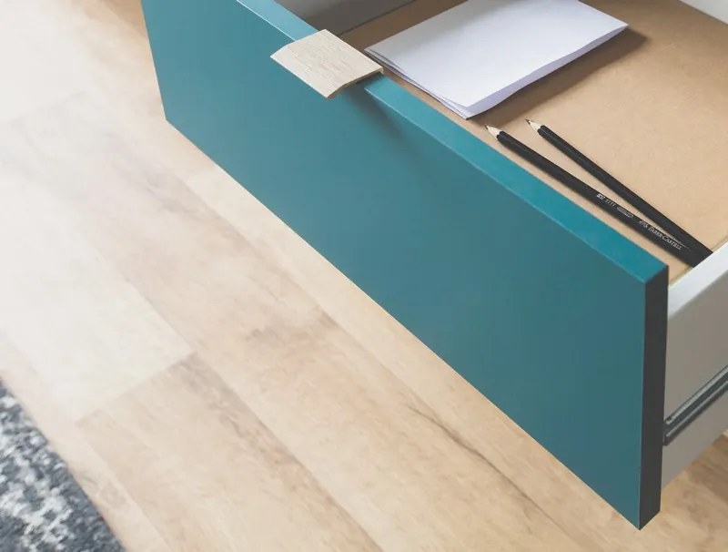 TV skrinka Cuba, dub/biela/šedá/petrolejová