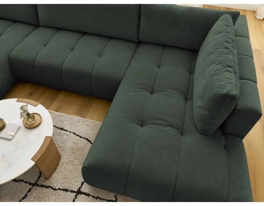 Zelená rozkladacia/s úložným priestorom rohová pohovka (pravý roh/do tvaru "U") Fuji – Bobochic Paris