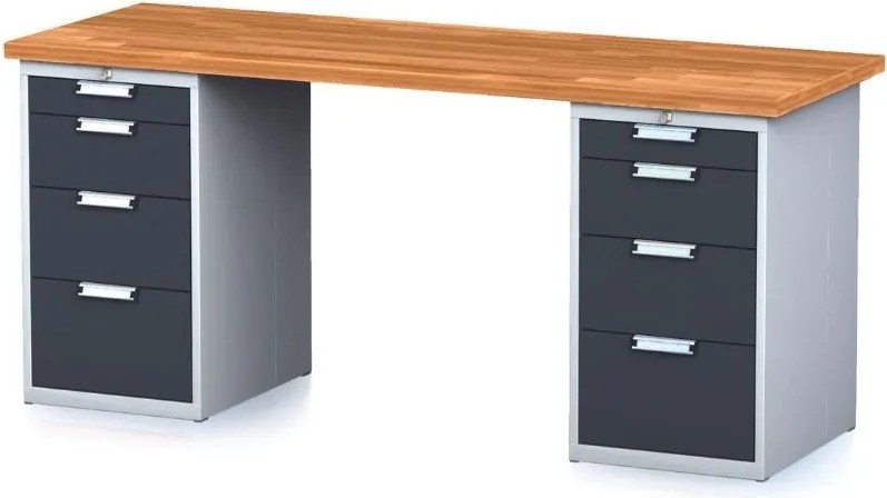 Dielenský stôl MECHANIC I s 2 zásuvkovými dielenskými boxami na náradie namiesto nôh, 8 zásuviek, 2000 x 685 x 880 mm, grafitové dvere