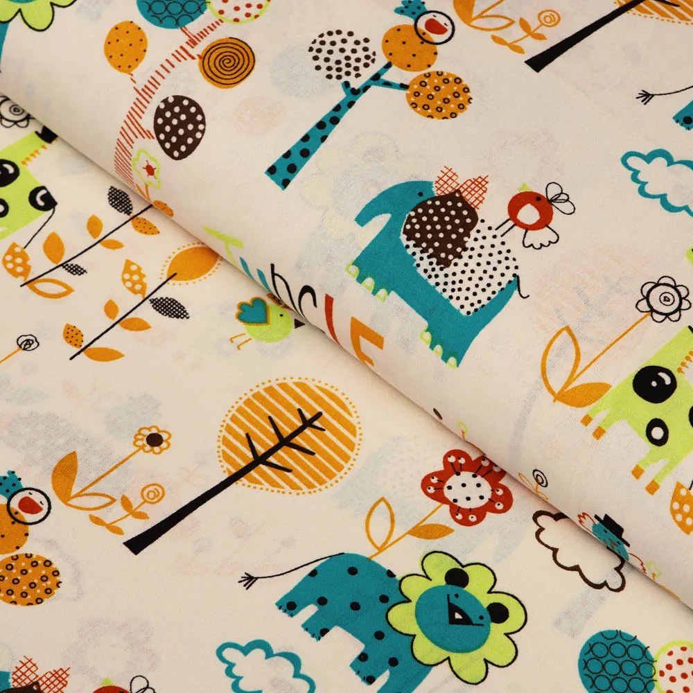 Biante Detská bavlnená obliečka na vankúš Sandra SA-008 Tyrkysové a oranžové zvieratká z džungle 50 x 50 cm