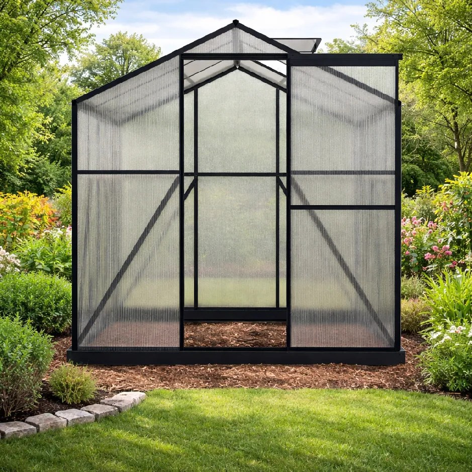 Skleník so základňou BestBerg BBGH-606B / 3,61 m² / 190 × 190 × 194 cm / čierna