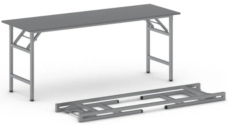 Konferenčný stôl FAST READY, 170x50 cm, sivostrieborná podnož, grafit