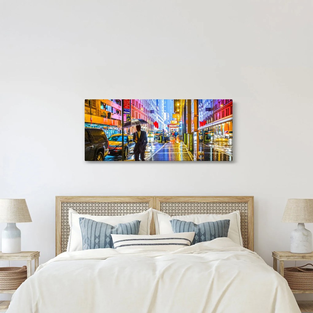 Obraz - Mesto v neónovej žiare (120x50 cm)