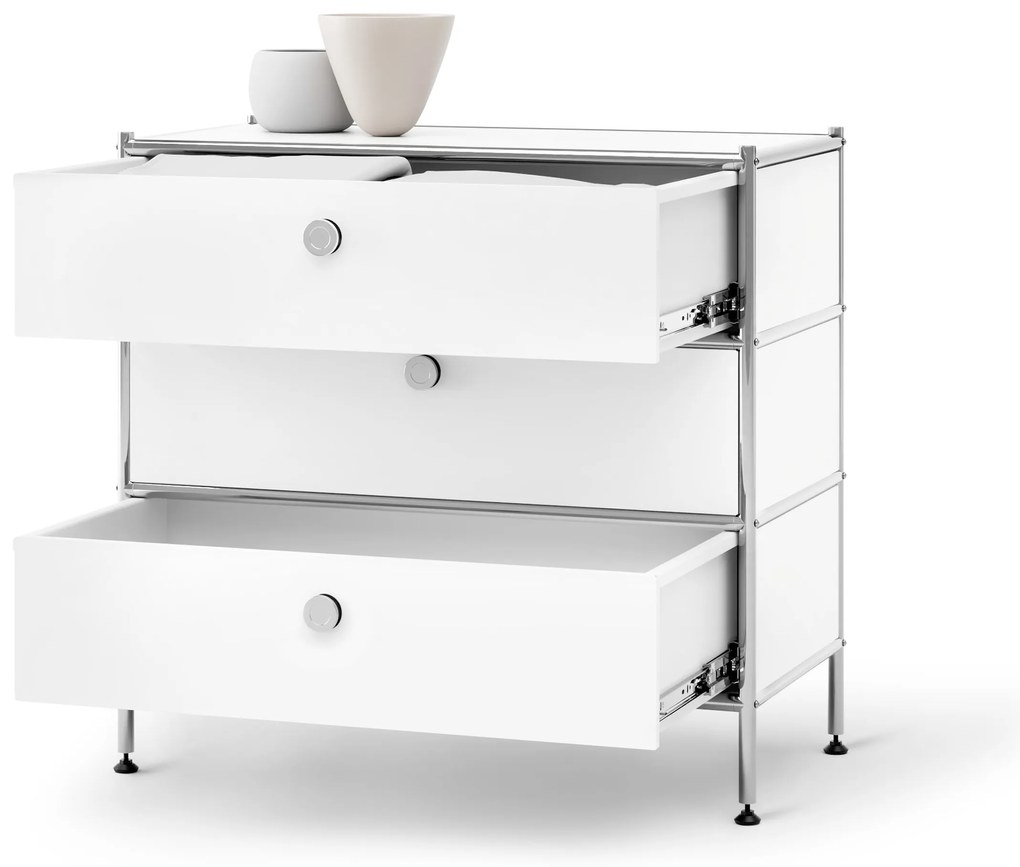 Kovová komoda »CN3« s 3 zásuvkami, biela