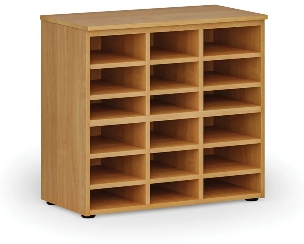 Triediaci regál PRIMO WOOD, 740 x 800 x 420 mm, 18 priehradok, buk