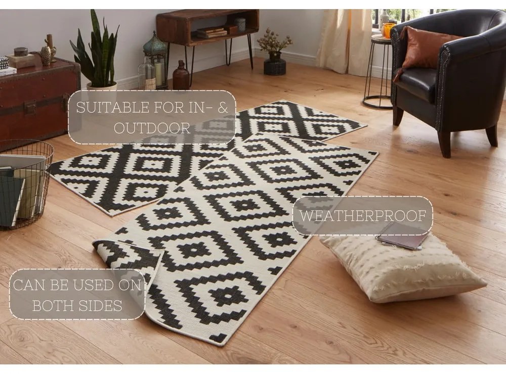 Čierno-krémový vonkajší koberec NORTHRUGS Malta, 80 x 250 cm