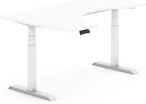 Výškovo nastaviteľný stôl, elektrický, ergonomický ľavý, 1800 x 1200 mm, biela