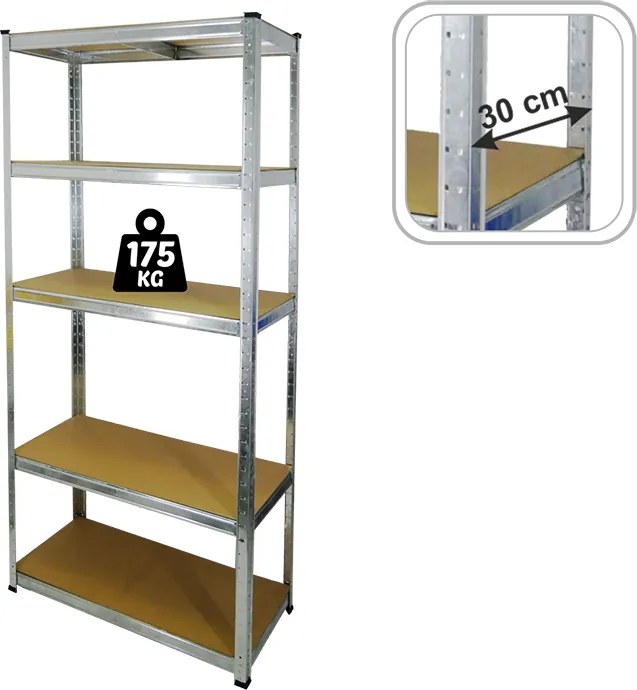 CH 5- policový kovový úložný regál Tosca IV. 180 x 90 x 30 cm