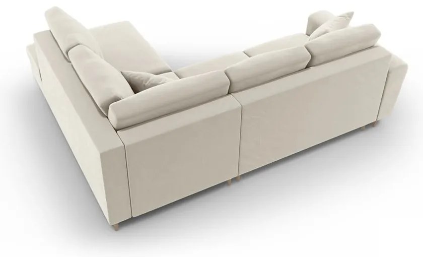 Béžová zamatová rozkladacia/s úložným priestorom rohová pohovka (pravý roh/do L) Kyoto – Cosmopolitan Design