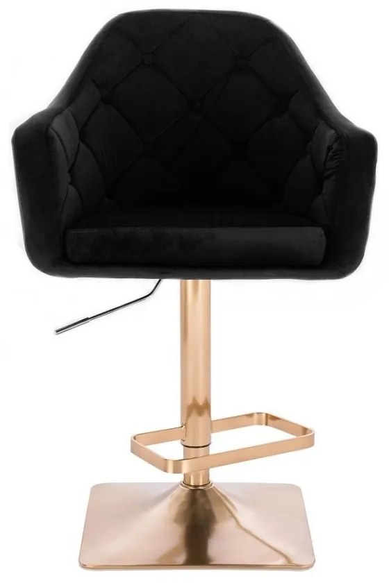 LuxuryForm DESIGN Barová stolička ANDORA VELUR na zlatej hranatej podstave - čierna