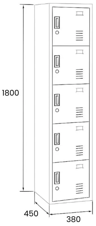 Šatníková skrinka s úložnými boxami, 5 boxov, 1800 x 380 x 450 mm, cylindrický zámok, sivá/sivá