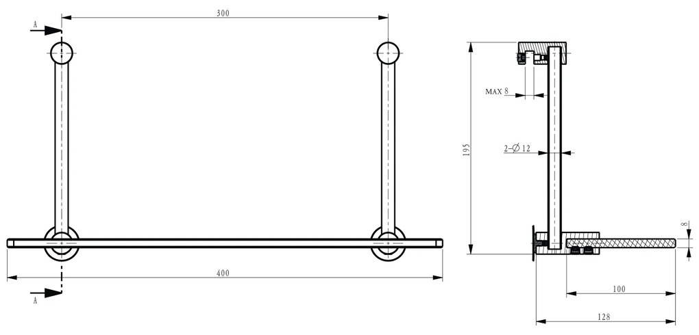 Sapho Sapho, Závesná sklenená polička na sprchovú zástenu 400x180x125mm, chróm, 1301-15