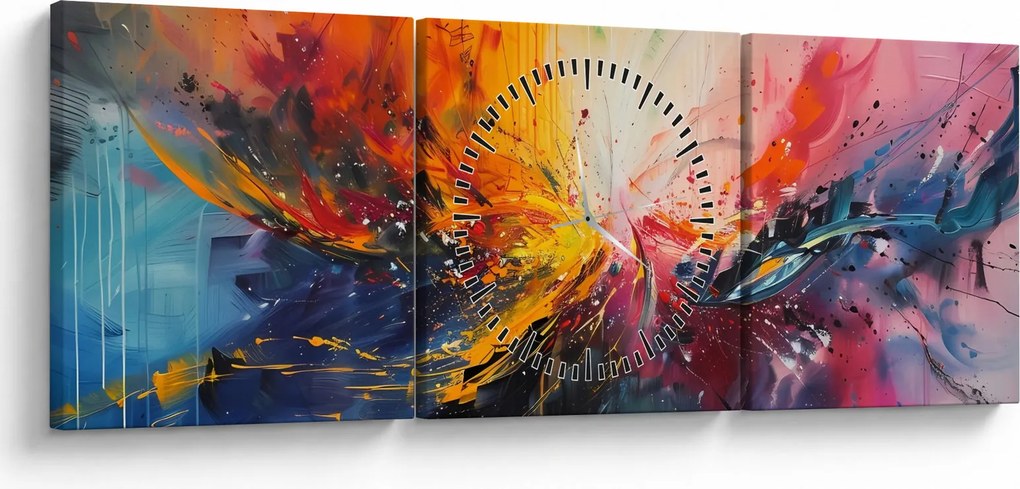 Obraz - Farebná abstrakcia (s hodinami) (90x30 cm)