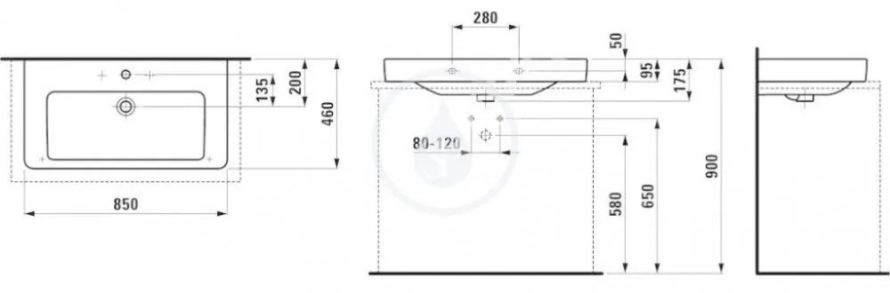 LAUFEN Pro S Umývadlo, 850 mm x 460 mm, 1 otvor na batériu, s LCC, biela H8139654001041