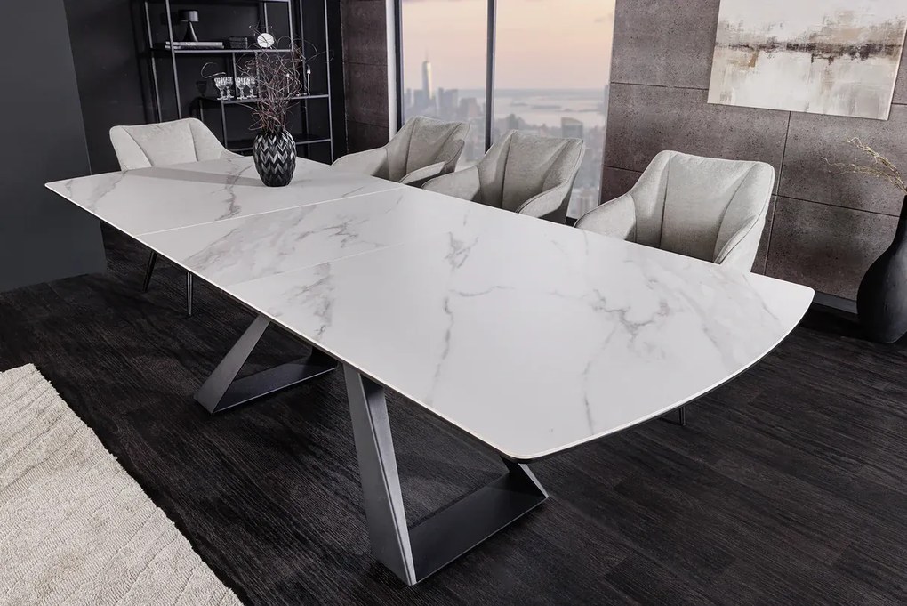 Jedálenský stôl CONCORD 180-230 cm rozkladací mramorový vzhľad biely keramický tvrdené sklo
