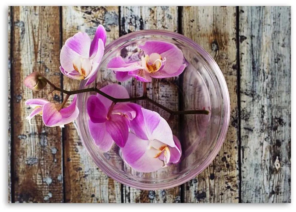 Obraz na plátně Orchidej Květiny Dřevěné lázně - 100x70 cm