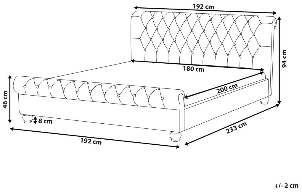 Čalúnená manželská posteľ Chesterfield 180 x 200 cm svetlosivá AVALLON Beliani