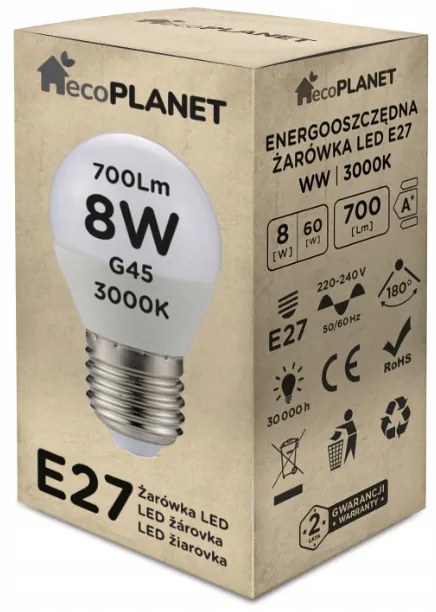ecoPLANET 10x LED žiarovka E27 - G45 - 8W - 700lm - teplá biela