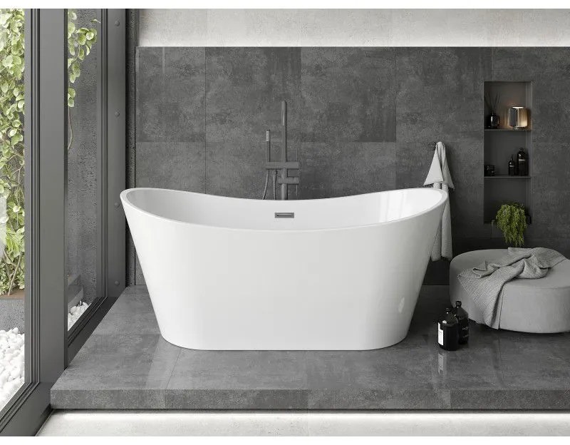Mexen Montana, voľne stojaca vaňa 150 x 75 cm, biela, brúsený grafit prepad, 52011507500-95