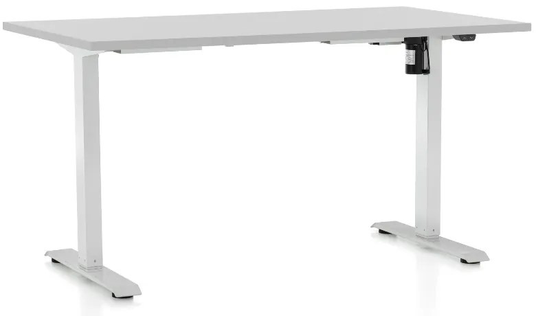Výškovo nastaviteľný stôl OfficeTech A, 140 x 80 cm, biela podnož, svetlo sivá
