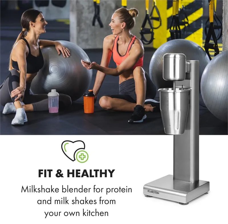 Klarstein Kraftpaket, mixér na mliečne kokteily, proteínové kokteily, 80 W, nehrdzavejúca oceľ, strieborný