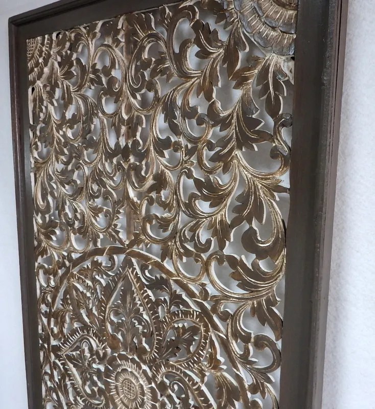 Dekorácia na stenu PANEL FLOWER - Mandala hnedá, 160x80 cm, drevo, ručná práca