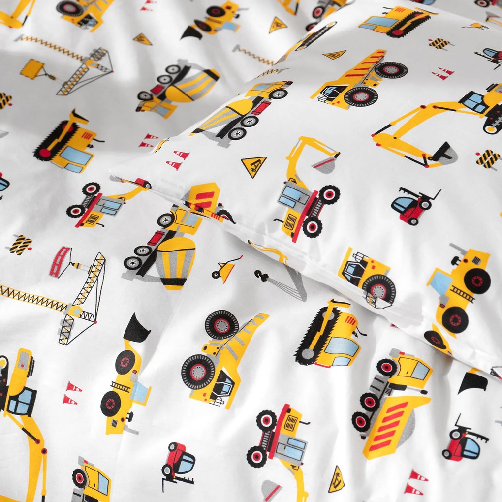 Goldea detské bavlnené obliečky - nákladné autá a bagre 140 x 200 a 70 x 90 cm