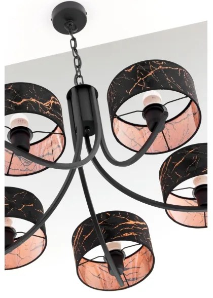 Jupiter 2107- Luster na reťazi ARTHUR 5xE27/15W/230V čierna/oranžová/mramorový dekor