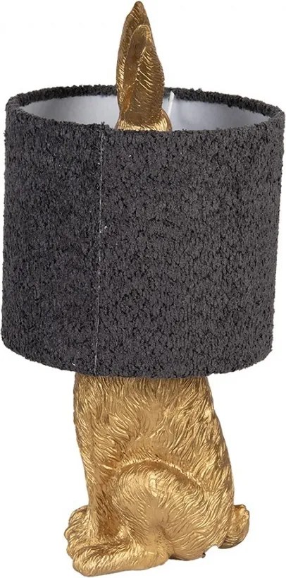Zlatá stolná lampa králik s chlpatým šedým tienidlom Rabbi - Ø 20*43 cm / E27