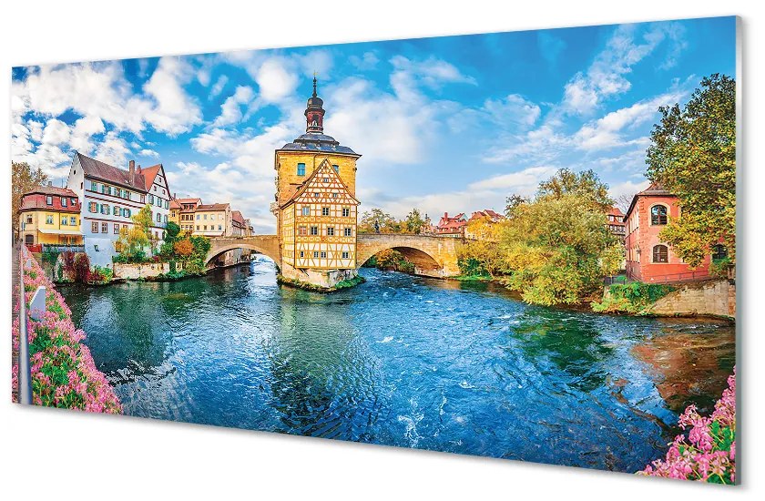 Nástenný panel  Nemecko staré mesto riečny mosty 100x50 cm