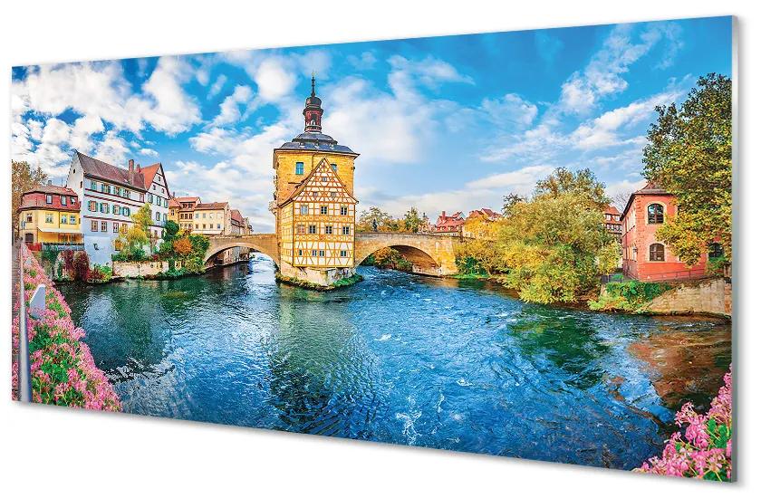 Nástenný panel  Nemecko staré mesto riečny mosty 125x50 cm