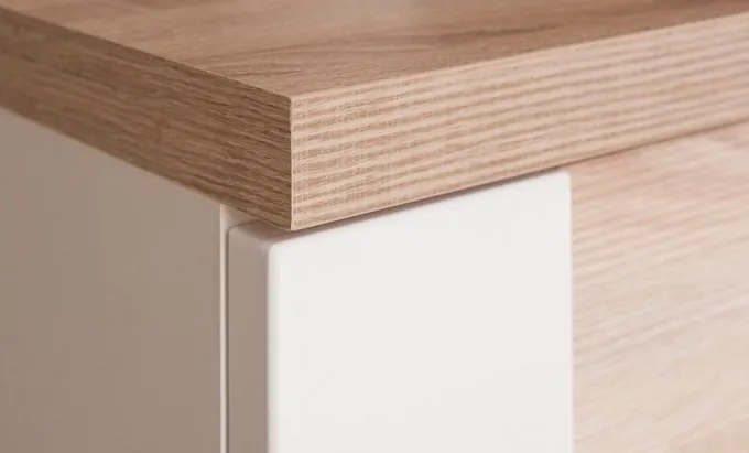 Vysoká vitrína Caracas typ 02, dub / biely lesk, s osvetlením