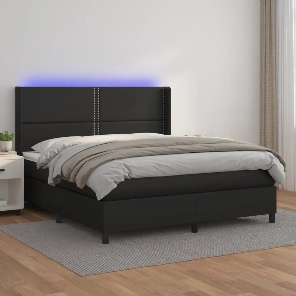 Boxspring posteľ s matracom a LED čierna 180x200 cm umelá koža 3139337