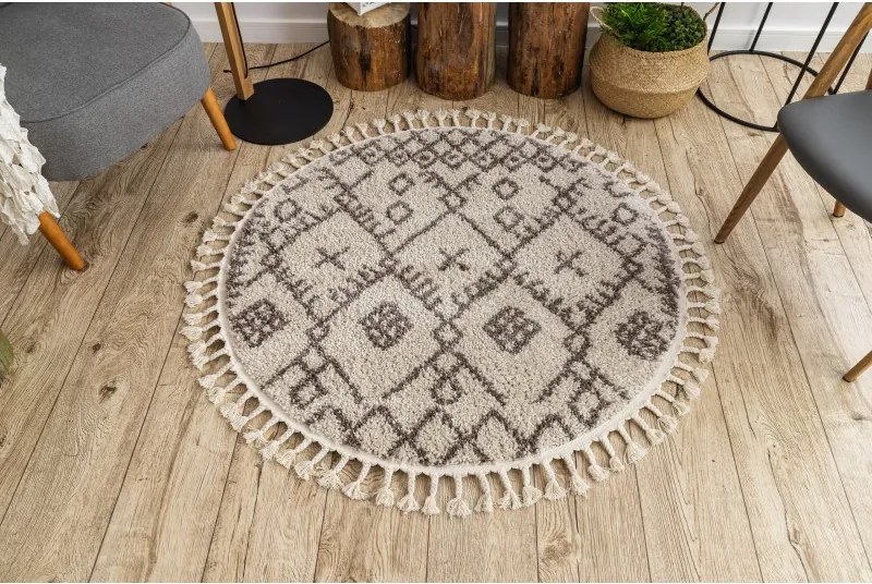 Kusový koberec Berber Tanger B5940 cream and brown kruh, 120x120 (priemer) kruh, hnedá, obývacia izba, Dywany Łuszczów
