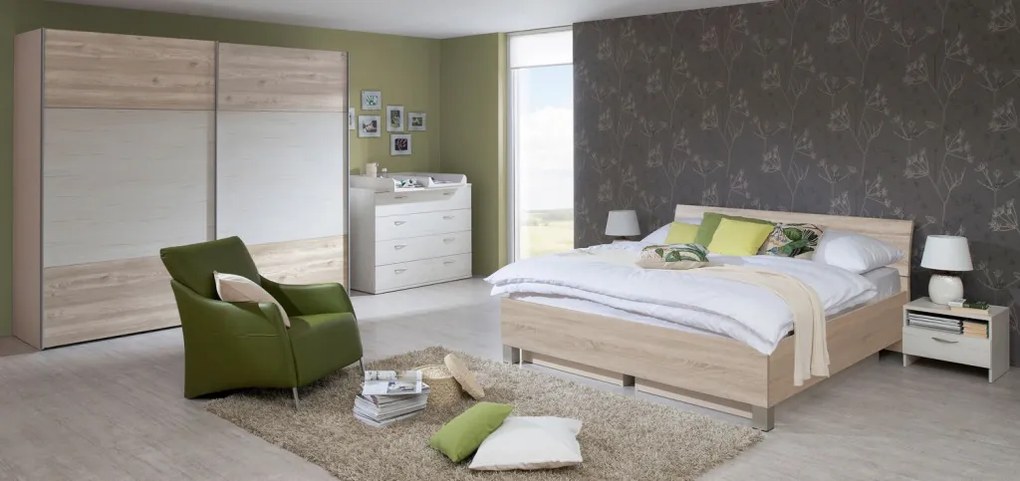 Posteľ Ela 180x200 cm,dub Sonoma, s roštami  a perinákmi