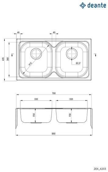 Deante ZEX_0203 - Kuchynský drez XYLO 43,5x78 cm satén